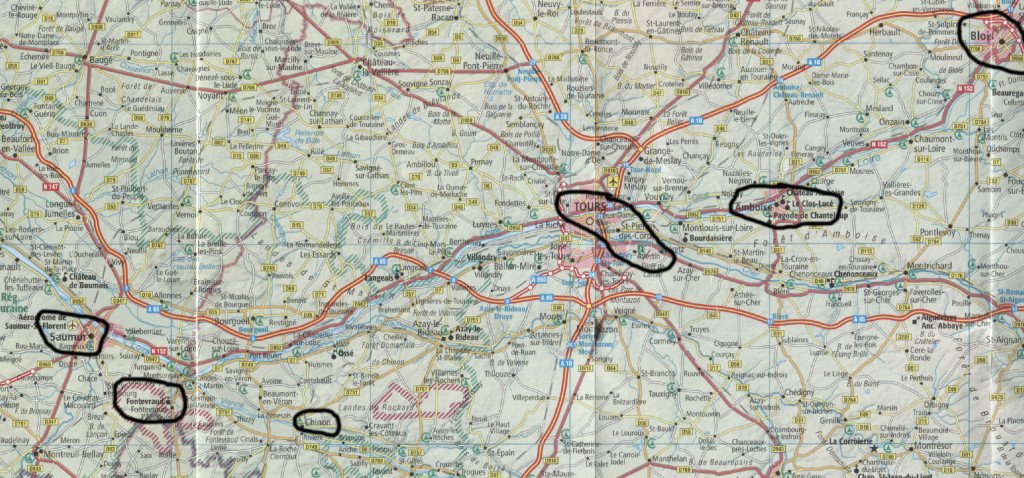 [Quelle: Karte Dumont "Tal der Loire"] - Unsere Ziele von Blois bis Saumur